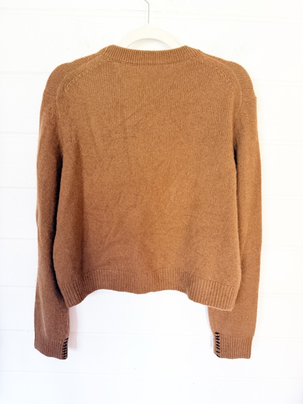 NWT White + Warren Cashmere Wool Horse Embroidered Crewneck Sweater Umber Sz M - Picture 11 of 13